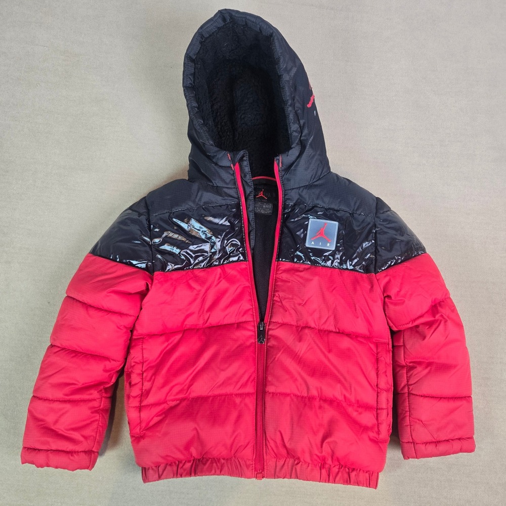 Nike Air Jordan‎ Jumpman Puffer Jacket Boys 6 Red Hooded Fleece Lined Zip 5-6Y